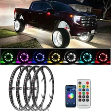 4x 17.5" RGB LED Wheel Ring Rim Lights Neon App For GMC Sierra Denali 1500 2500