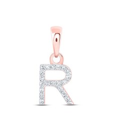 10k Rose Gold 0.04 CTW Natural Diamond Initial "R" Letter Charm 0.37g Pendant