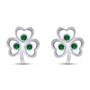 Authentic Open Shamrock Stud Earrings Simulated Green Emerald for Womens Sterling Silver