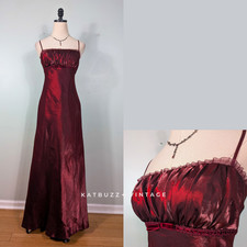 Vintage Prom Dress Maxi Gown 2 Red Babydoll 90s Y2K Princess Empire Rufffle Bow