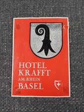 Original Vtg 1950s Luggage Hotel Krafft Am Rhein Basel Tag Label As-is