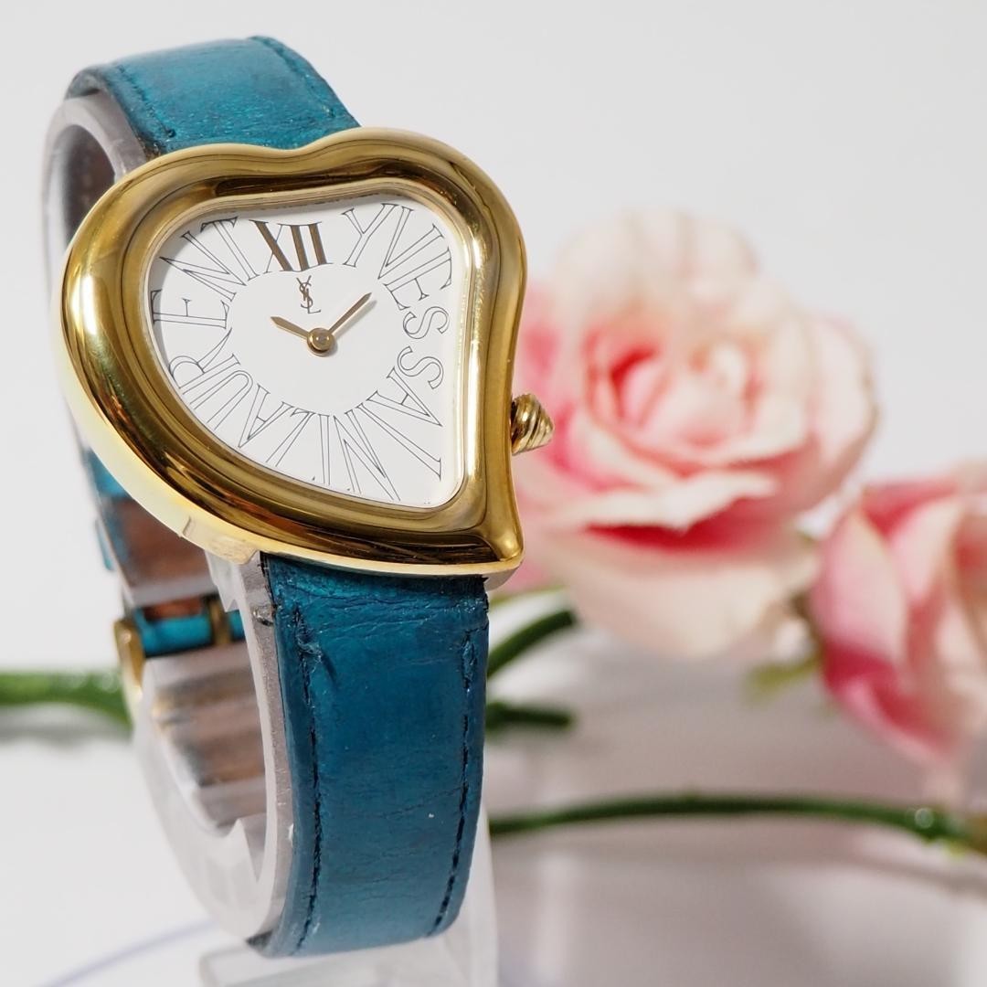 Orologio Donna Yves Saint Laurent Forma Cuore Cintura Turchese Quarzo Quadrante Bianco