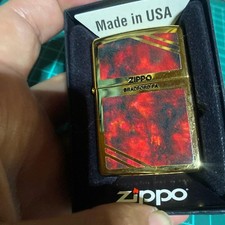 Zippo Double-sided Wood Pattern Oil Lighter Gold Finish 2022 Used