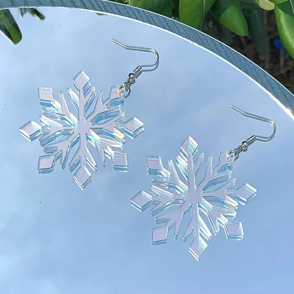 Acrylic Snowflake Dangle Earrings for Women Acrylic Snow Earrings Winter Earring - Image 3 of 4