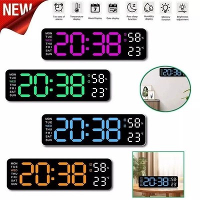 LED Digital Large Display Wall Desk Alarm Clock With Calendar Temperature Date