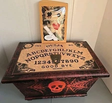 Ouija Board Large Storage Trunk, Skulls Voodoo Doll 20.5"x18.5"×10.75"