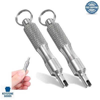 2PCS Stainless Steel Valve Core Removal Tool Keychain for Car, Bicycle, Motor...