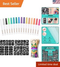 16-Count Metallic Temporary Tattoo Markers 77 Stencils - Skin-Safe Fun for All
