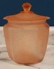 Vintage Pink Frosted Depression Glass Jar 6.5” w/ Lid Jeannette Vanity Biscuit