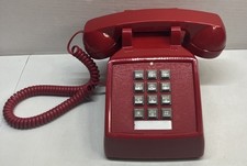 Cortelco Red Analog Desk Telephone 250047-VBA-20M Retro Push Button Volume Cord