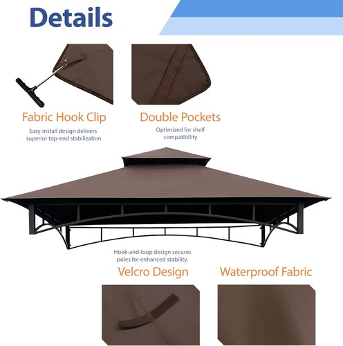 8 x 5 Grill BBQ Gazebo Double Tiered Replacement Canopy Roof Outdoor Brown - Picture 4 of 7