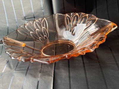 Vintage Glas Obstschale Schale Altrosa groß 32 x 18 cm oval Exc. Zustand UK