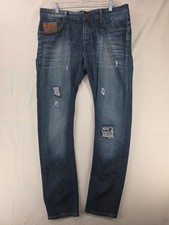 Jeans uomo Zara uomo 36 blu invecchiato strappato bottoni mosca pelle tasca portamonete