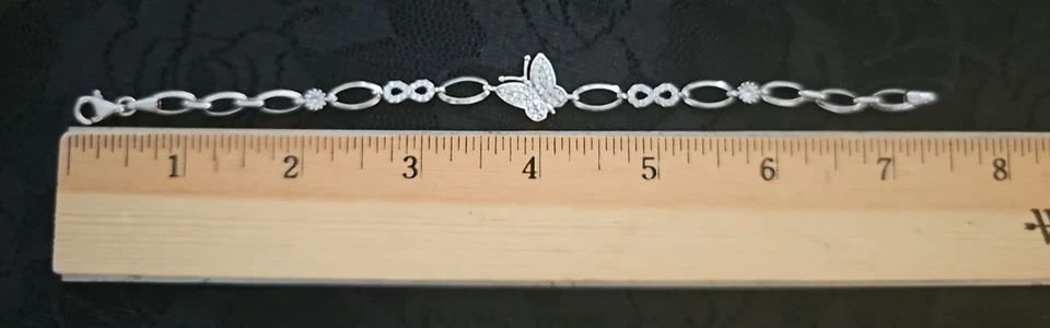 Pulsera mariposa circonita cúbica de plata de ley 925 7,4 pulgadas boda Navidad Foto 4 de 4