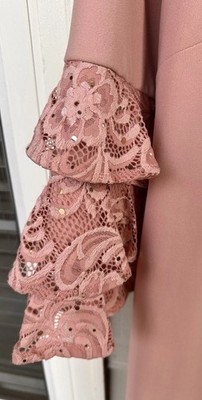 New Shelby Nites Dress Women s 16 Dusty Pink Ruffled Bell Tired Sequined Sleeves