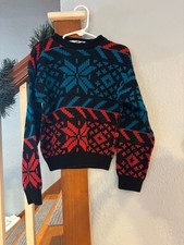 Dr. Denton vintage snowflake acrylic sweater small 6/7 winter ski cabin USA made