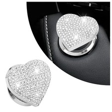 Bling Push Start Button Cover with Rhinestone,Heart to White