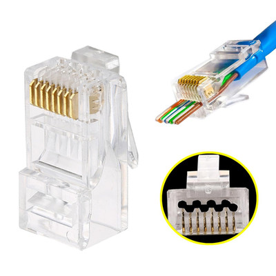 100-Pack RJ45 Pass Through Connector 23AWG Cat6a Cat6 Ethernet Connector Gold Pl