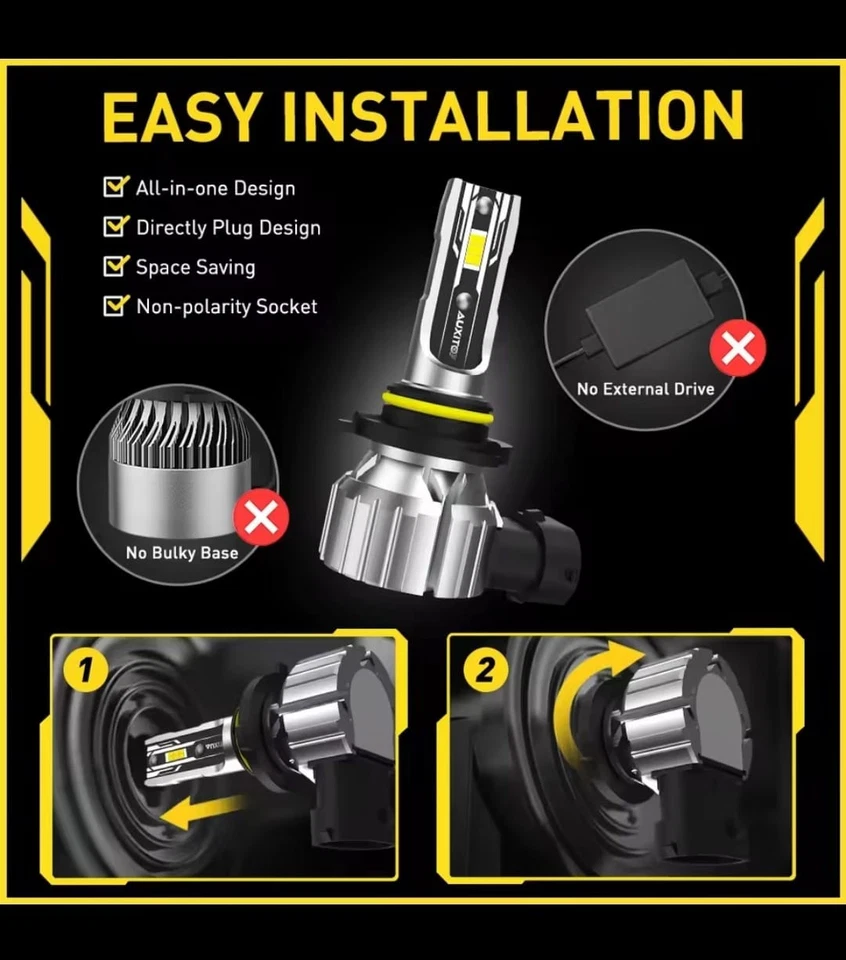 Auxito H11 H8 Pair LED Headlight High Low Beam 12v 6000k White - Image 2 of 4