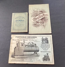 3 1800s Trade Catalogs Feed Mill Lathe Pumps Fire Dept Farming Machinery