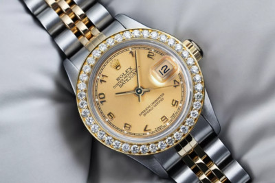 Rolex Datejust 26 mm Champagne Dial Two Tone Watch Diamond Bezel