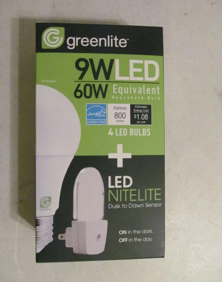 12 Greenlite 9WLED Bulbs Equal 60W + (3) LED Nitelite w/ Dusk To Dawn Sensor - Image 3 of 4