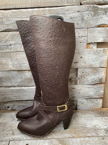 RM Williams kniehohe braune Reitstiefel mit geprägtem Straußenleder US 10,5 - Bild 6 von 21