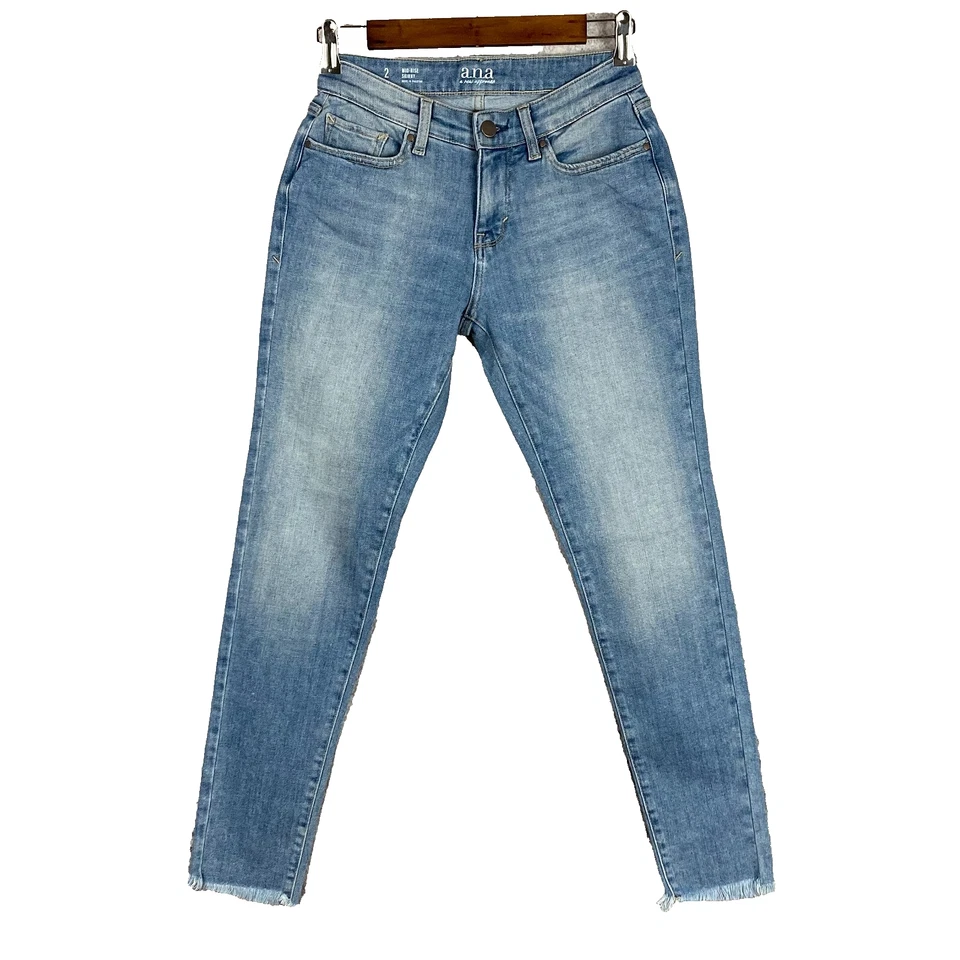 a.n.a. womens skinny mid rise raw hem slimming jeans size 2 stretch light wash - Image 2 of 4