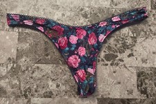 NWT VICTORIA'S SECRET TEAL PINK FLORAL ROSE SNAKE SMOOTH HIGH LEG THONG PANTIES