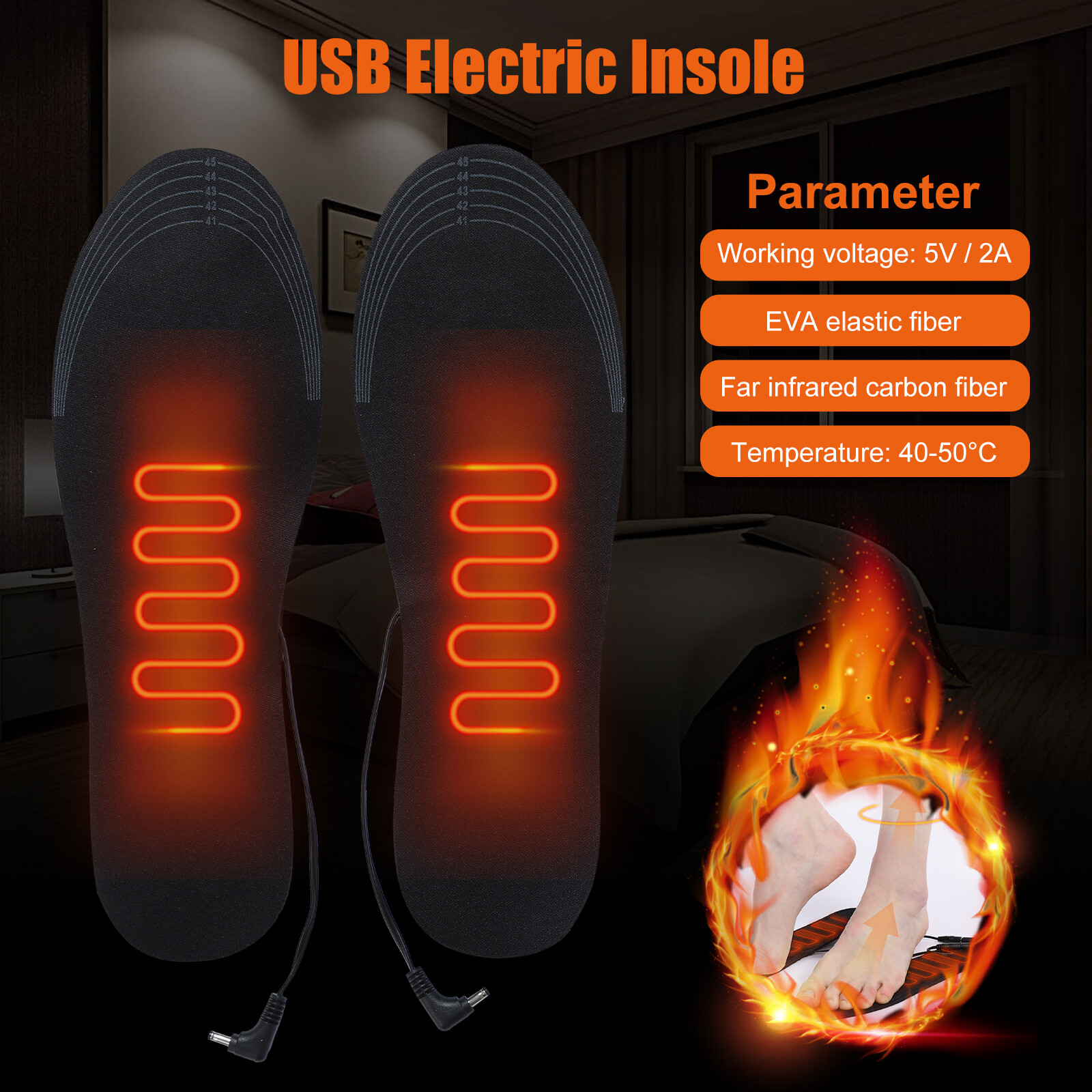 USB Electric Heated Shoe Insoles Sock Feet Heater Foot Pads Winter