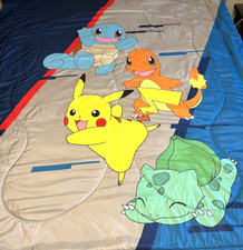 Pokemon Twin Size Comforter  Sheet Set Reversible 5 PCS Pickachu Small Flaws