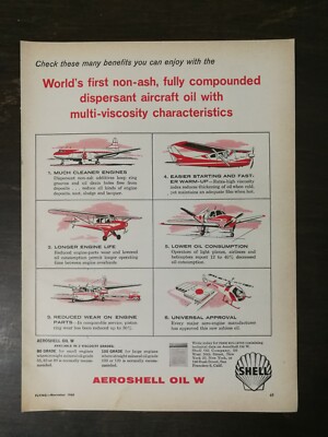 Vintage 1960 Shell Aeroshell Aviation Oil Full Page Original Ad