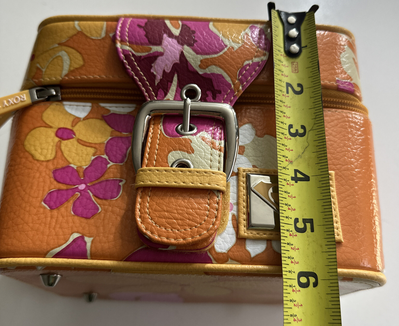 Roxy Orange Floral Rolling Suitcase And Toiletries Bag Set With Buckle