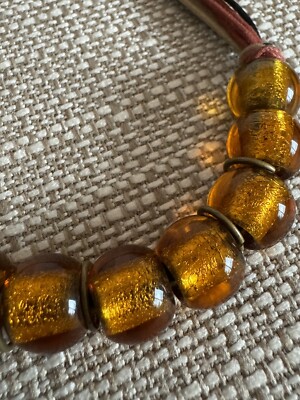 Amber Glass Beaded Necklace Multi Strand Boho Choker Burgundy Cord Golden  Honey