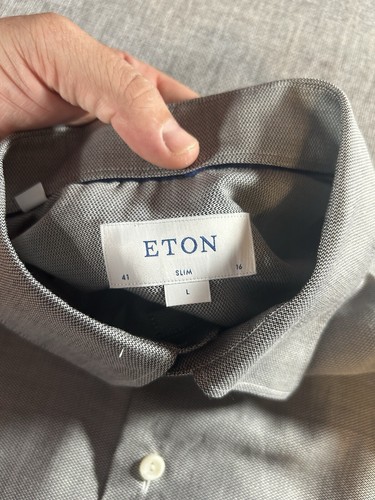 Camicia Eton grande con bottoni grigio cotone tencell elasticizzato 41/16 slim testurizzata - Foto 7 di 13