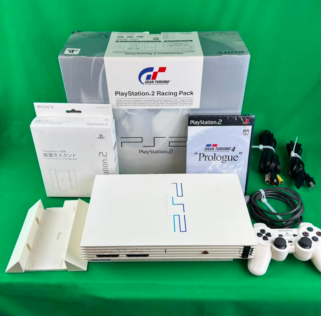 Sony PlayStation2 PS2 SCPH 55000 GT Racing Pack White Console Box w/Stand Japan