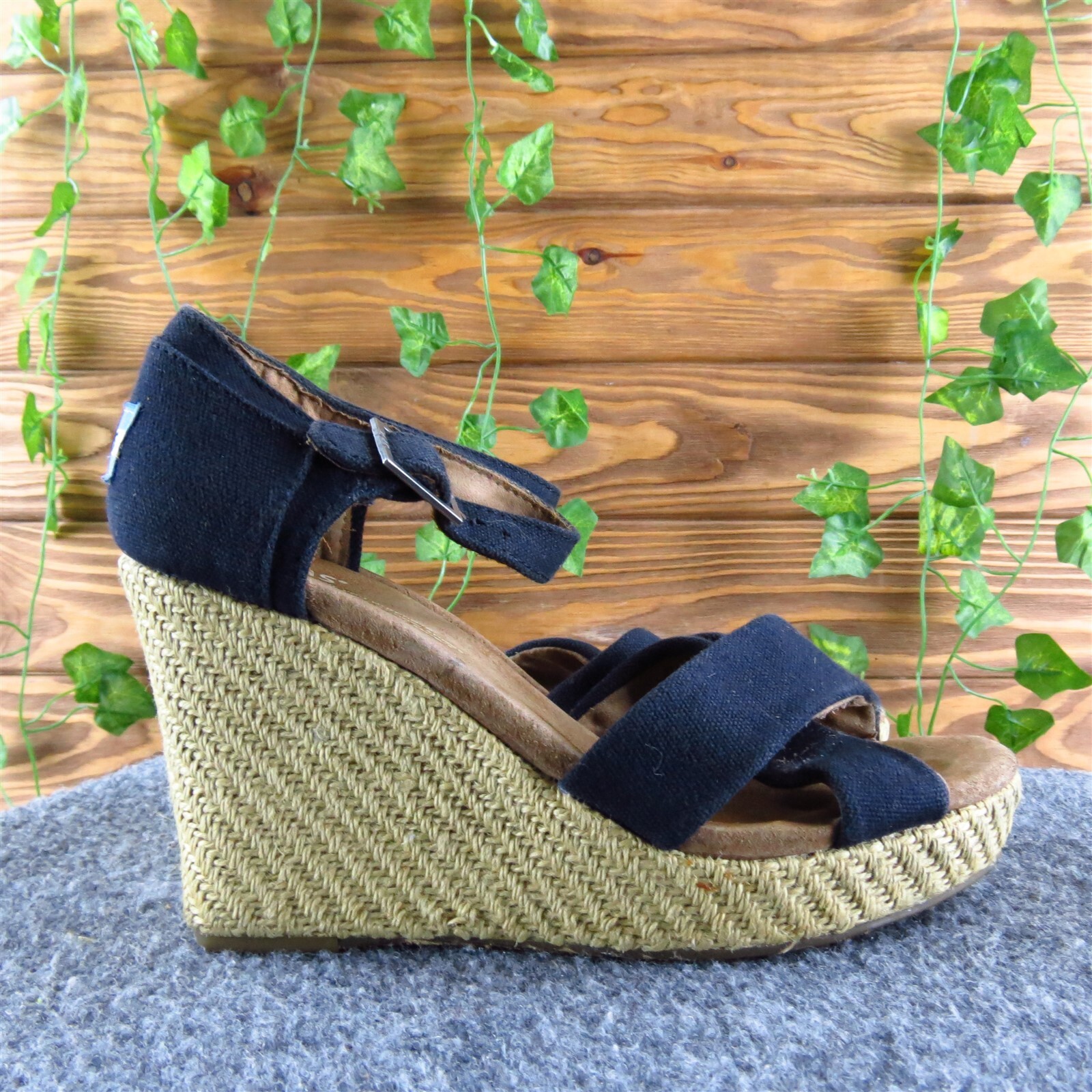 APL TOMS cinturino alla caviglia donna tessuto nero taglia 6 5 media usat