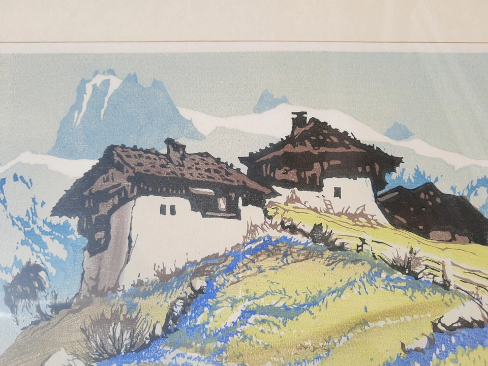 RAR! Oscar DROEGE (1898-1983) Almhütten Alpenlandschaft HANDSIGNIERT FRÜHLING - Bild 3 von 4
