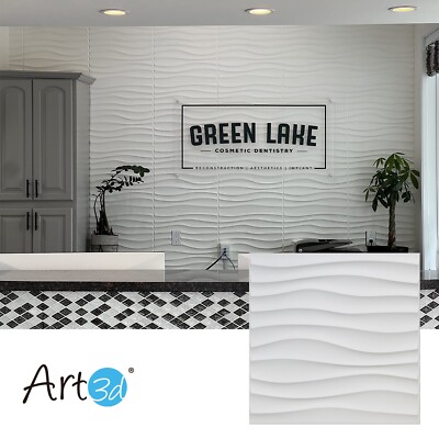Art3d Paintale 3D PVC Wall Panel White Wave Design, 19.7'' x 19.7'',12Tiles,32 SF