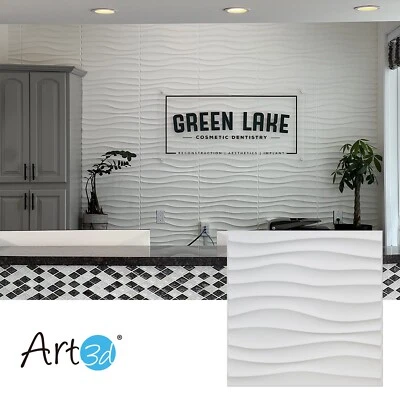 Art3d Paintale 3D PVC Wall Panel White Wave Design, 19.7" x 19.7",12Tiles,32 SF