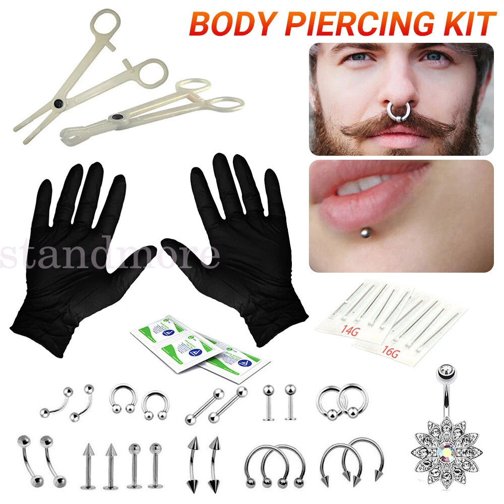 41PCS Set Pro Body Piercing Tool Kit Ear Nose Stud Belly Navel Nipple Needles