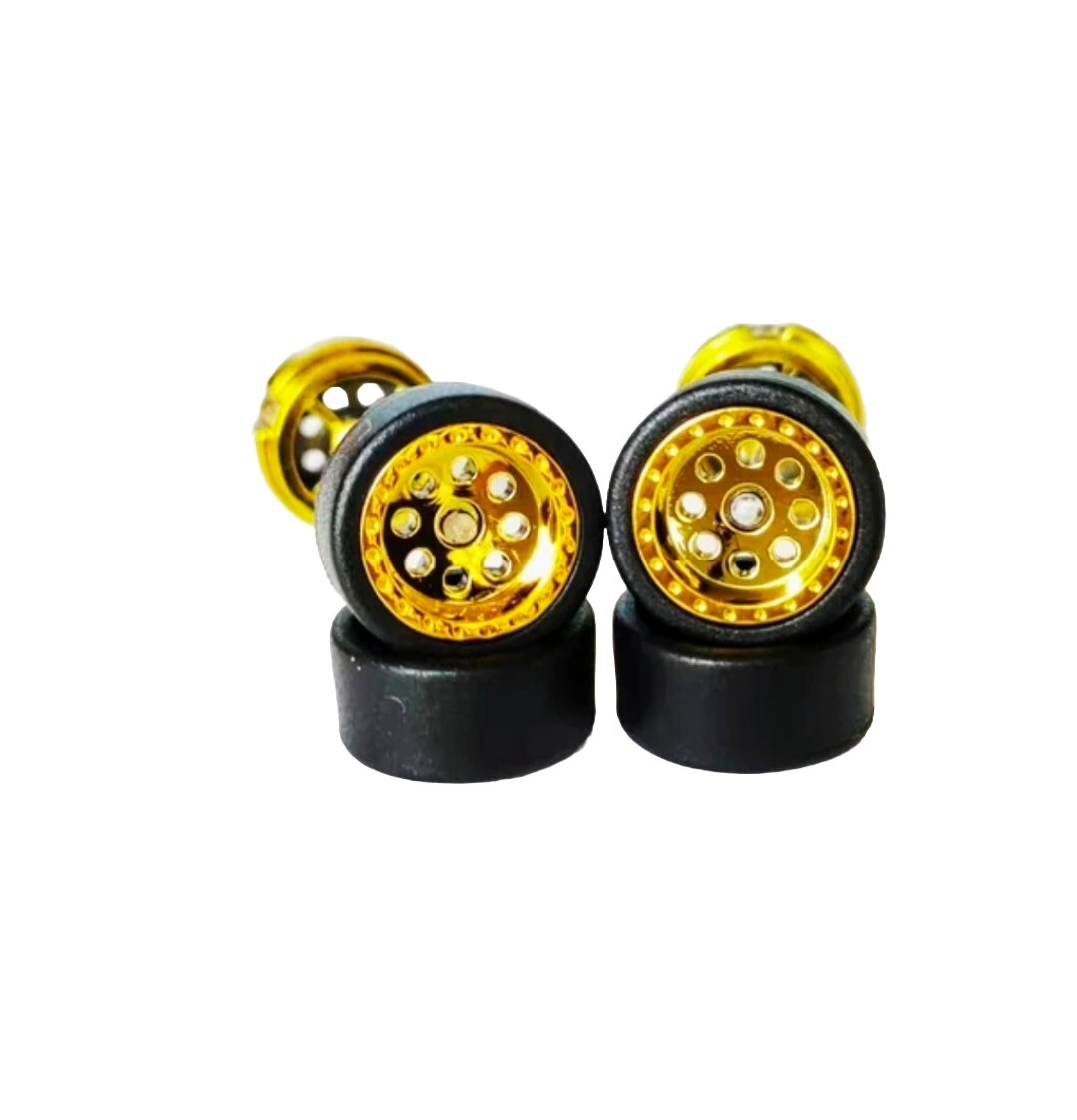 Hot Wheels 10 Sets Gold Plated 8 Hole Rims & Real Rider Rubber Tires ...