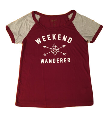 Arizona Jean Co Juniors Casual Ringer Tee WEEKEND WARRIOR Graphic Tee Size L NEW
