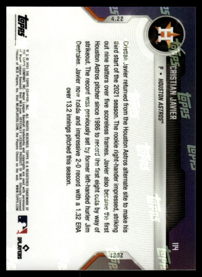 2021 TOPPS NOW ROOKIE OPEN GAME /49 RARE Cristian Javier Houston Astros #86B-70 - Image 2 of 2
