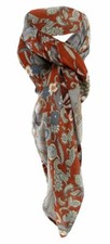Designer Halstuch in rotbraun grau orange beige geblümt - Größe 100 x 100 cm