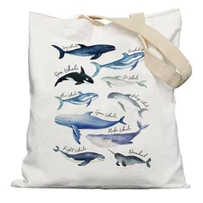 Whale Beach Tote Bag Whale Species Canvas Tote Bag for Women Whale Gifts for ...