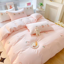 Twin Duvet Cover Cotton, 3D Embroidery Twin Bedding Sets Pink Bed Set, Fluffy...