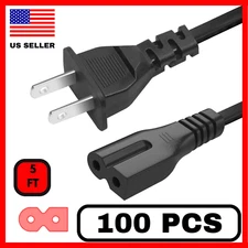 100 Pack Polarized Power Cord Cable 2 Prong Universal Standard 5FT TV Wall Plug