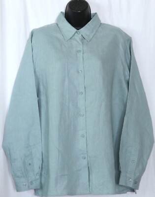 L.L. BEAN Green Linen Bigshirt Cntr Back Pleat 50 In Chest 29 In Long Sz XL EXC