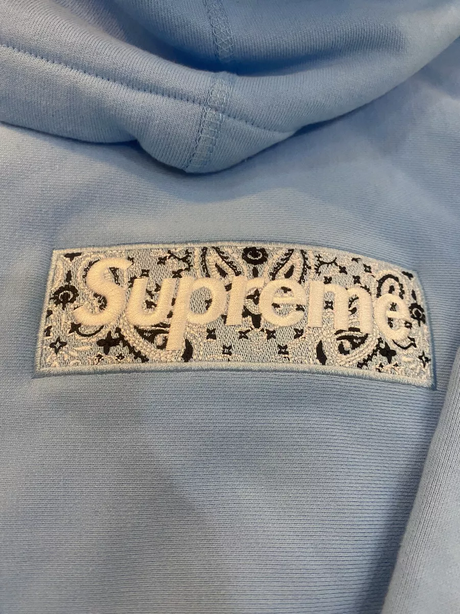 Supreme Bandana Box Logo Hoodie FW19 Light Baby Blue Size Xlarge